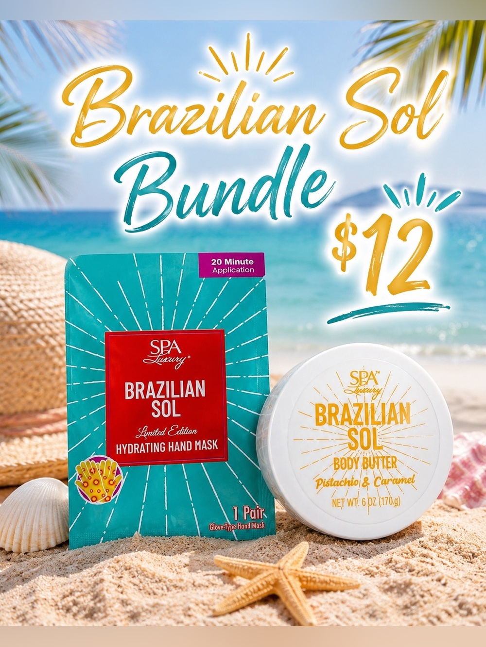 Brazilian Sol Bundle of Hydrating Hand Mask &  6 oz Body Butter